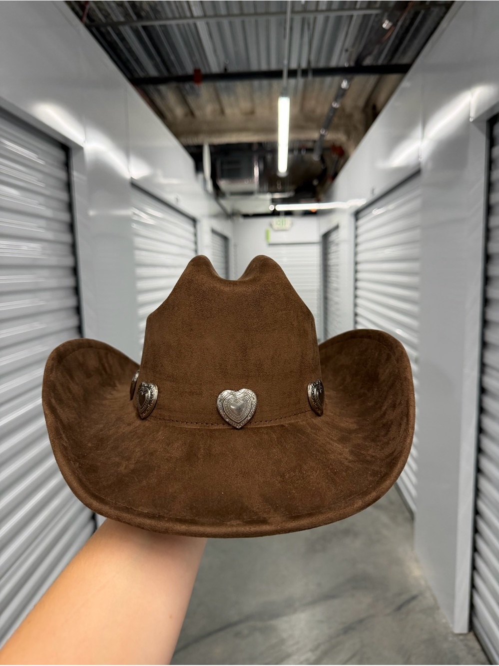 Brown Western Cowboy Hat with Silver Heart Conchos
